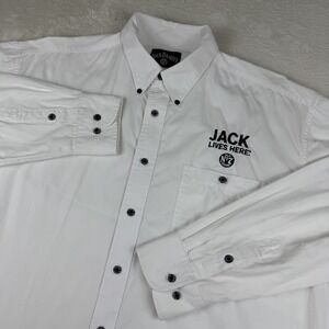 Jack Daniels Old No 7 Button Down Shirt XL White "Jack Lives Here" Embroidered